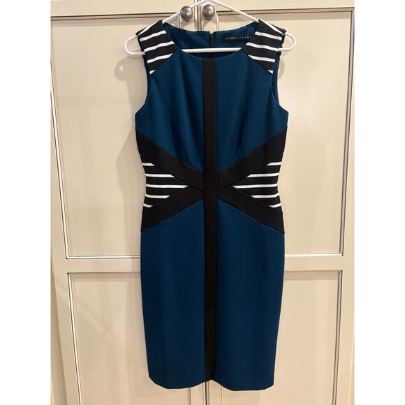 Ivanka Trump Teal Black Sheath Dress Size 6 - Picture 4 of 6
